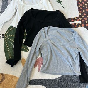 Stylish Women's Long Sleeve Tops - Black, Gray, White